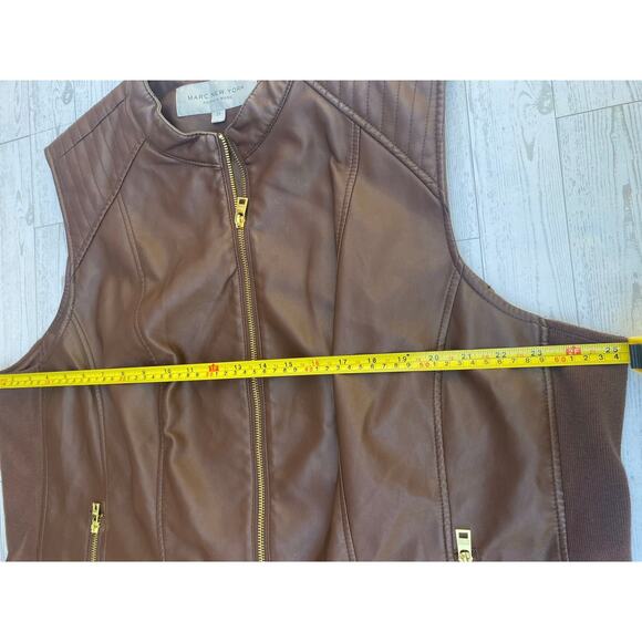 Marc New York Andrew Marc Men’s 2X Brown Faux Leather Zip Vest Gold Zippers - Picture 5 of 7